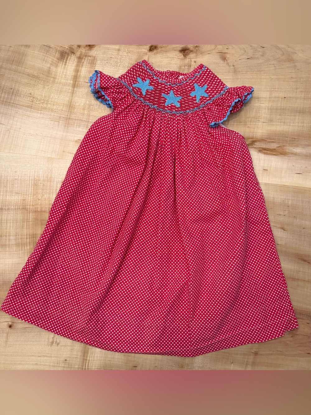 Red Polka Dot Smocked Starfish Dress Girls Size 12-18M Summer Beach Patriotic
